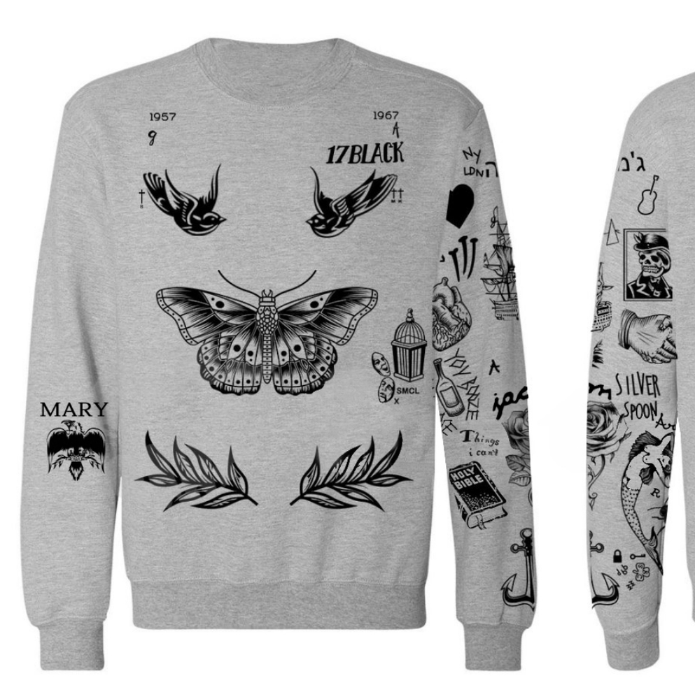 Harry Styles Tattoo Sweatshirt in Gray